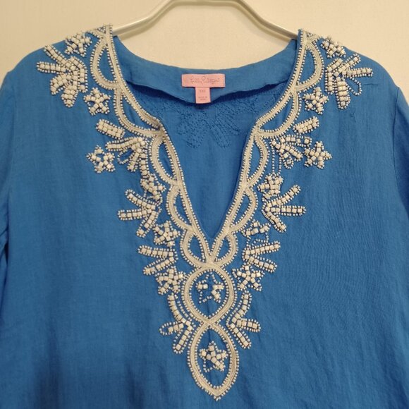 Lilly Pulitzer 100% Linen Beaded Tunic - Picture 3 of 10